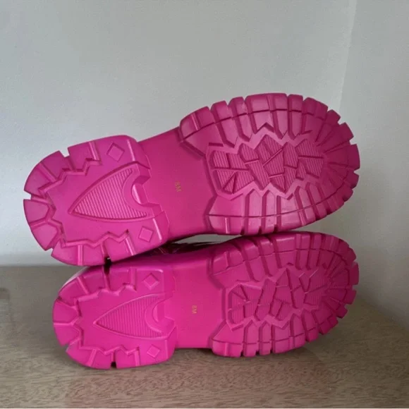 Dolls Kill Pink Iridescent Holographic Lace-Up Combat Boots Chunky Platform - Picture 5 of 5